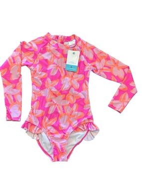 Snapper Rock Pink Orange Floral Long-Sleeve One-Piece Swimsuit